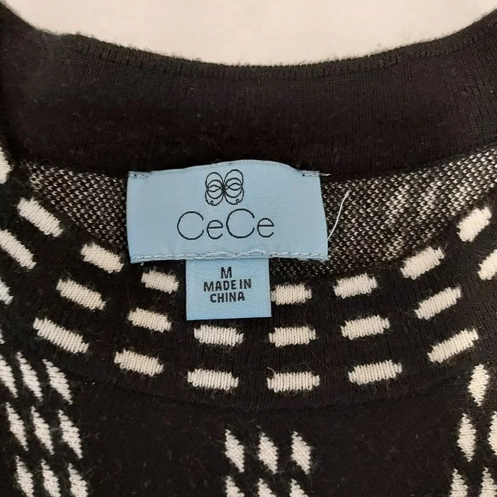 CeCe Black Knit Fit & Flare Sweater Short Sleeve Dress
